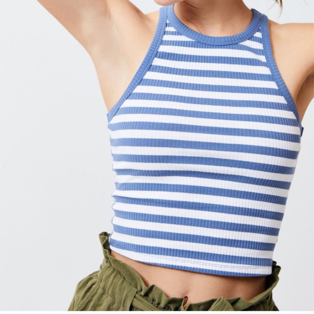 Blue and white striped halter top